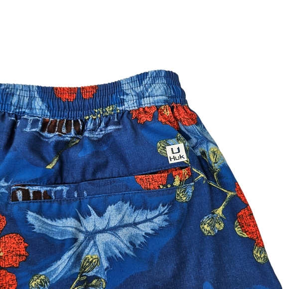 Huk Floral Tropical Hawaiian Swim Trunks Mesh Lined Blue Men's Size Large EUC - Picture 8 of 13